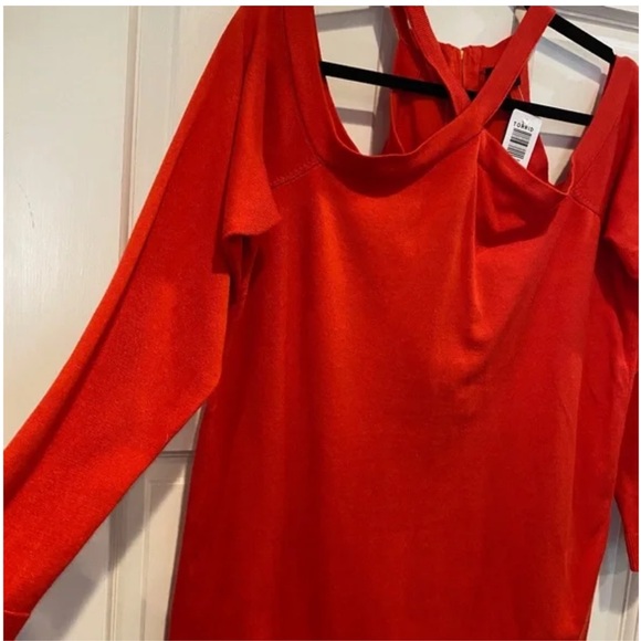 4X Red Orange Torrid Cold Shoulder Sweater w/ Long Sleeves & Back Zip - Picture 4 of 7